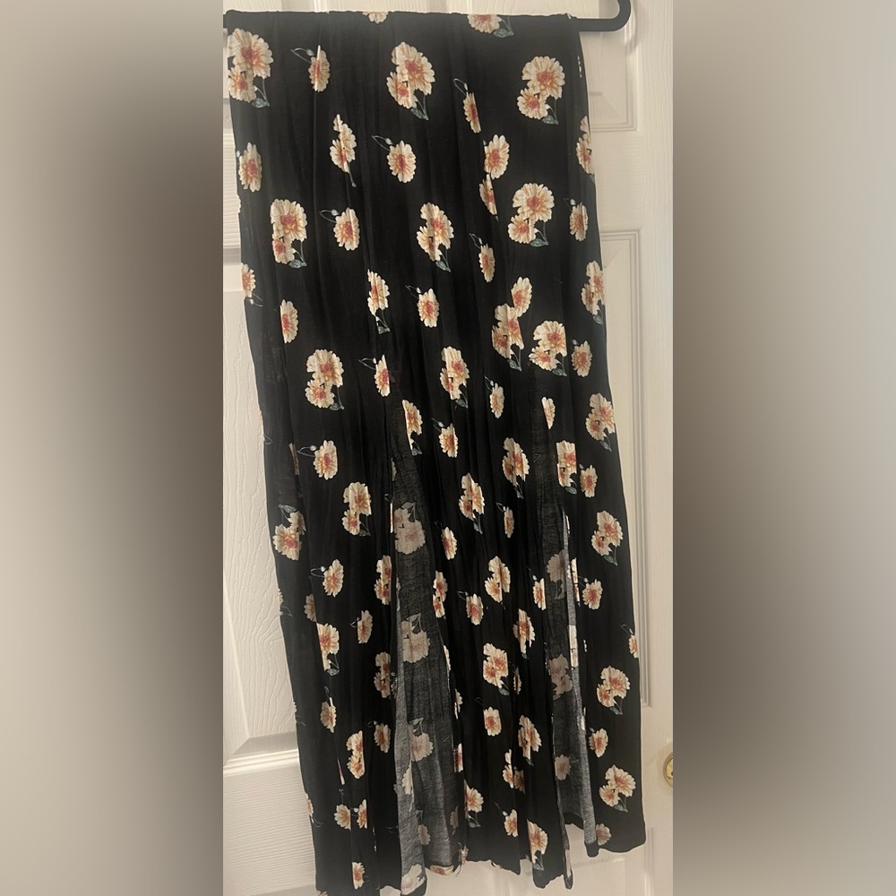 Forever 21 Black Maxi Skirt with Cream and Pink Floral Print